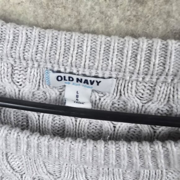 Old Navy Gray Cable Knit Sweater L Womens Cotton Crewneck Pullover - Picture 3 of 5